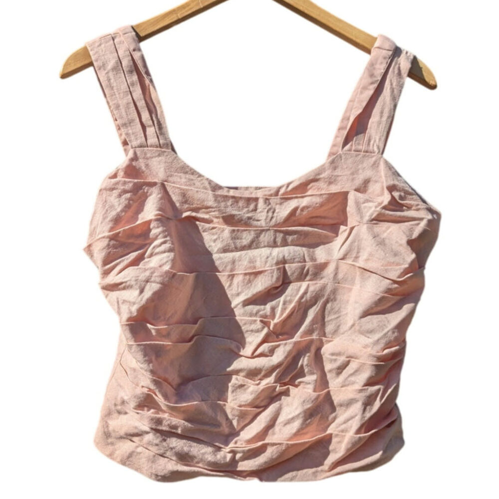 NWT Linen Women Size M Blush Pink Crop Top Tank Summer Vacation Preppy Square